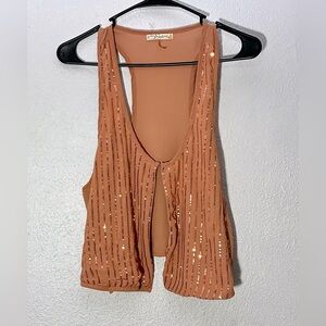 Freebird sheer Sequin Vest dusty rose pink size large